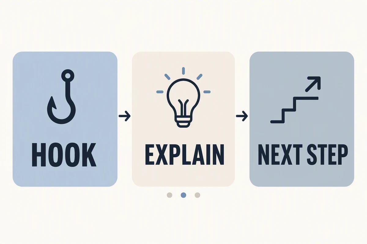 A useful carousel earns attention, explains one idea clearly, and ends with a relevant next step. AI-generated infographic.