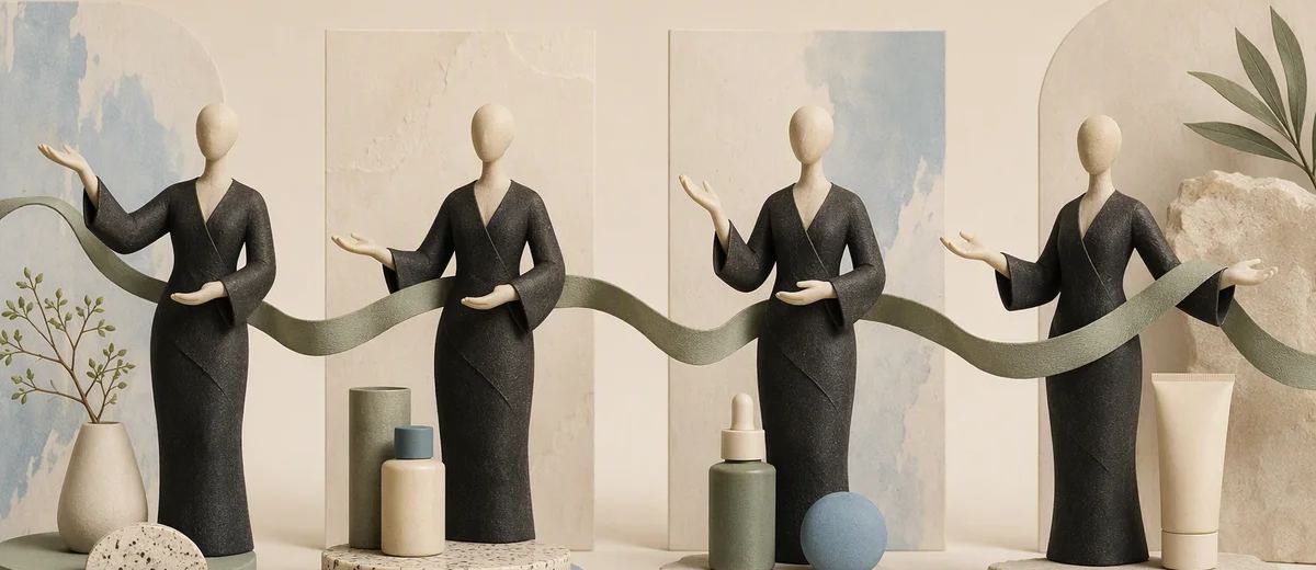 Four matching presenter figures appear in related miniature studio scenes.