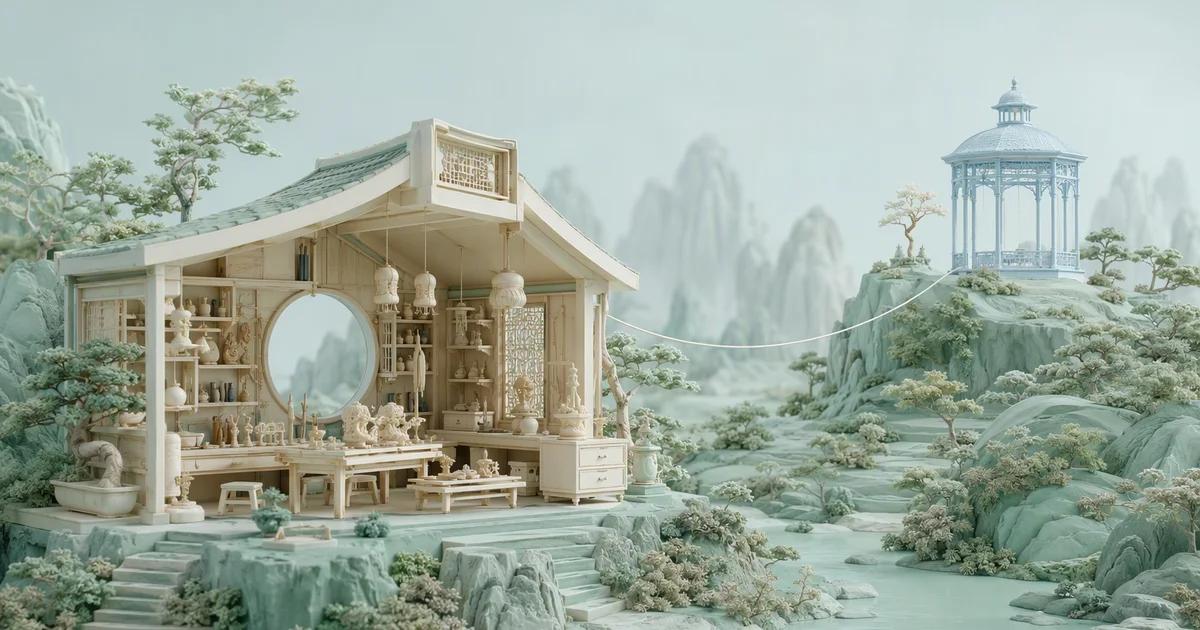 Two architectural models connected across a landscape to represent local and remote services.