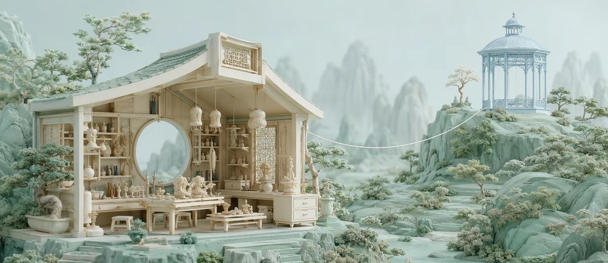 Two architectural models connected across a landscape to represent local and remote services.