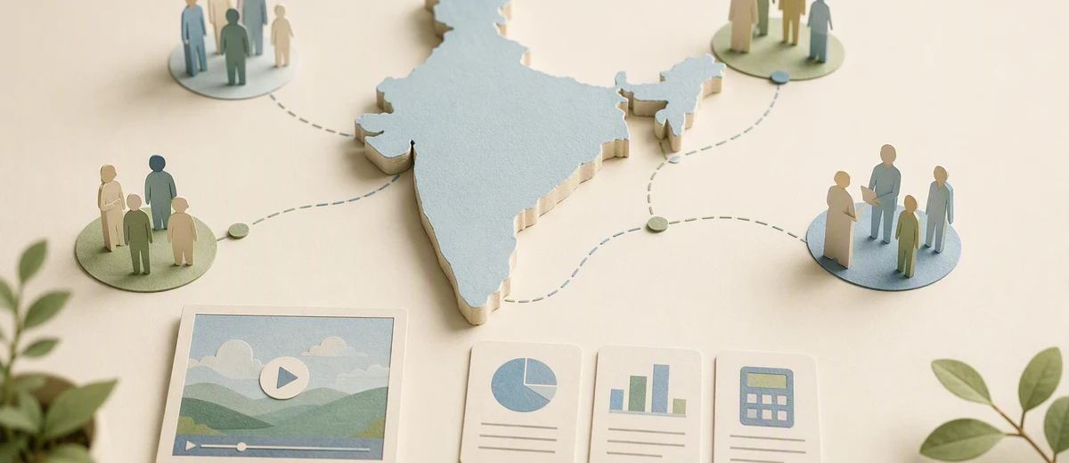 A video planning desk connects an India silhouette with several audience groups.