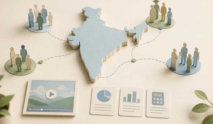 A video planning desk connects an India silhouette with several audience groups.