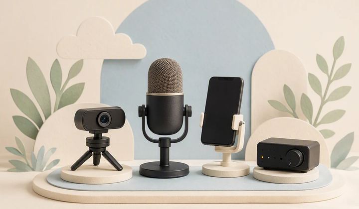 A webcam, phone, and encoder form three live-streaming options.