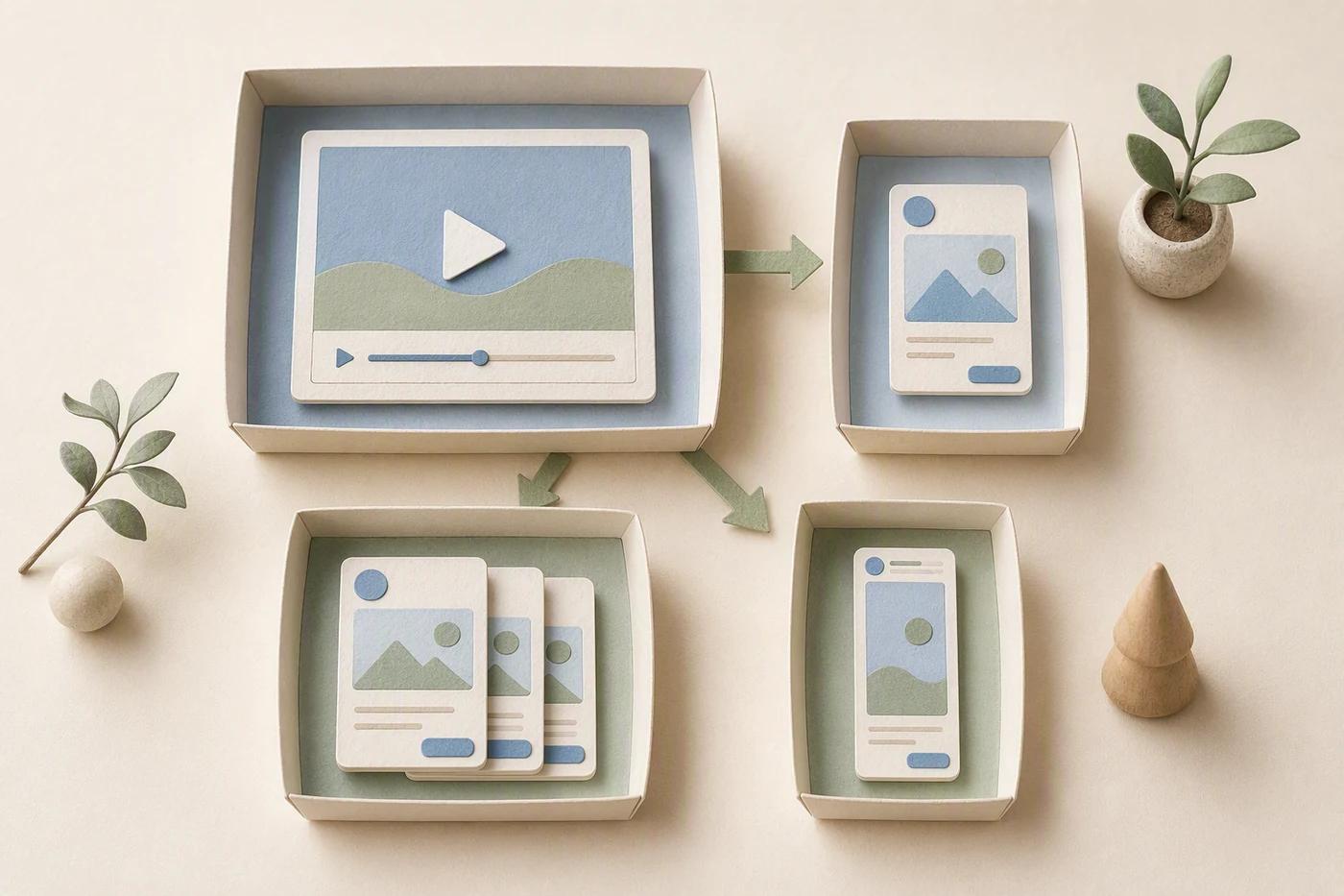 Different trays hold video views, ad impressions, monetized playbacks, and short-video views.