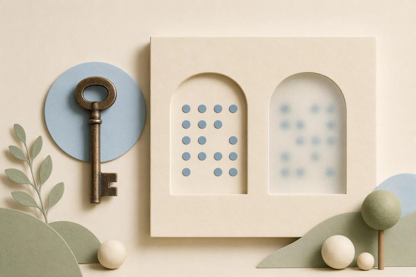 A keyed clear window and a frosted window distinguish private data from estimates.