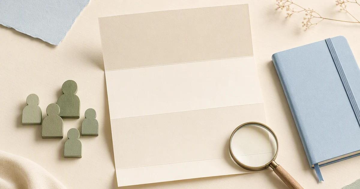 A paper post unfolds beside several small audience markers and an observation notebook.