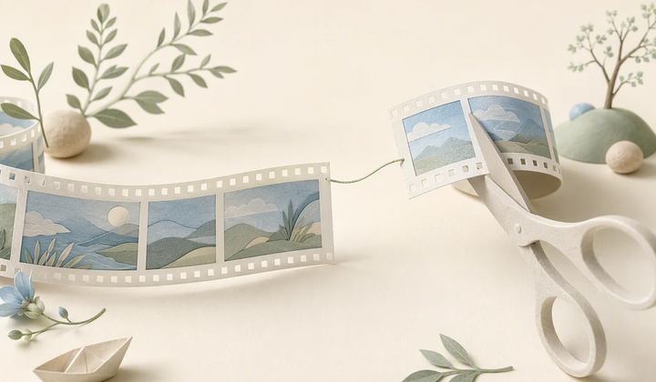 A short film segment remains connected to its original strip.