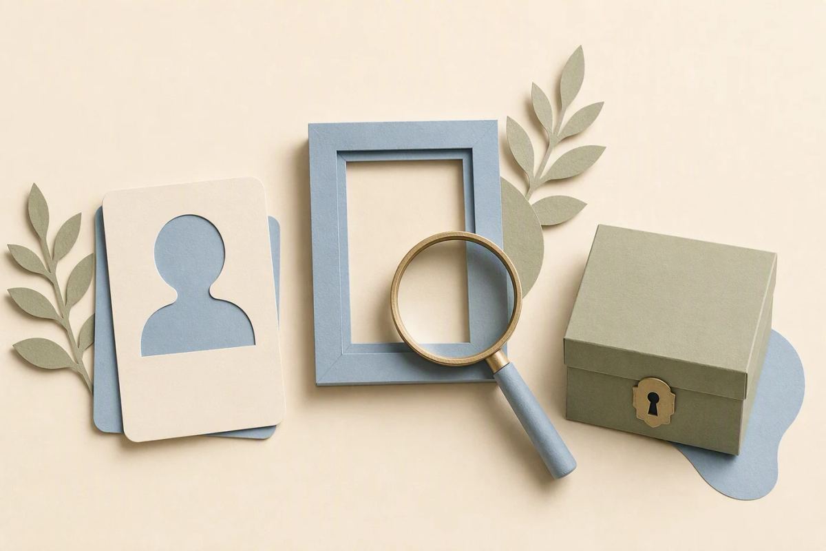 A small profile card, a magnifying glass, and a closed reservation box remain separate.