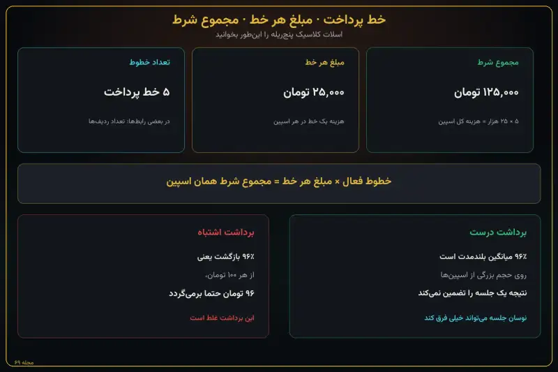 اینفوگرافیک خط پرداخت، مبلغ هر خط، مجموع شرط و برداشت درست از ۹۶ درصد بازگشت