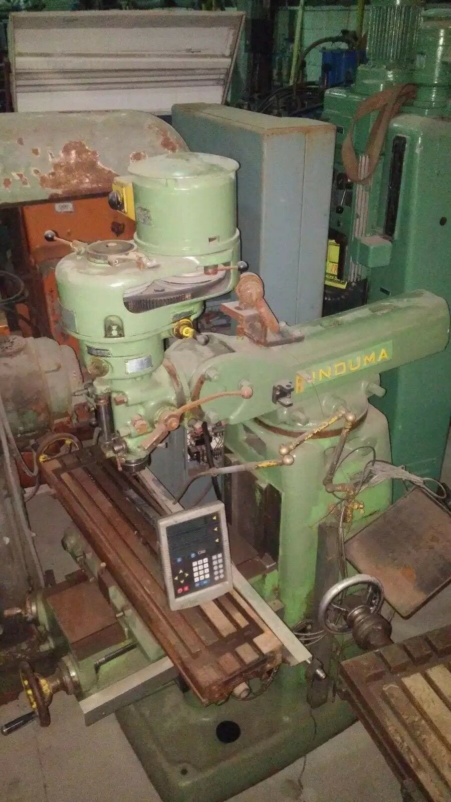 INDUMA VERTICAL MILL 9" X 42" TABLE COMPLETE WITH 2 AXIS DRO
