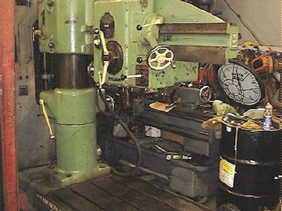 4' x 11" Radial Drill, col. American Hole Wizard w/ Box Table, 18" deep