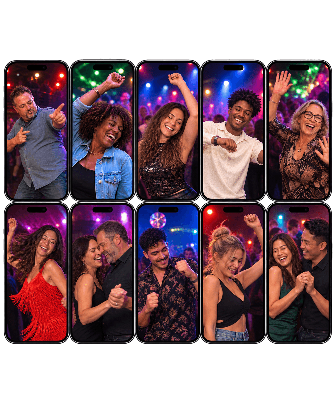 A grid of fan photos from a dance party, assembled into one piece of content