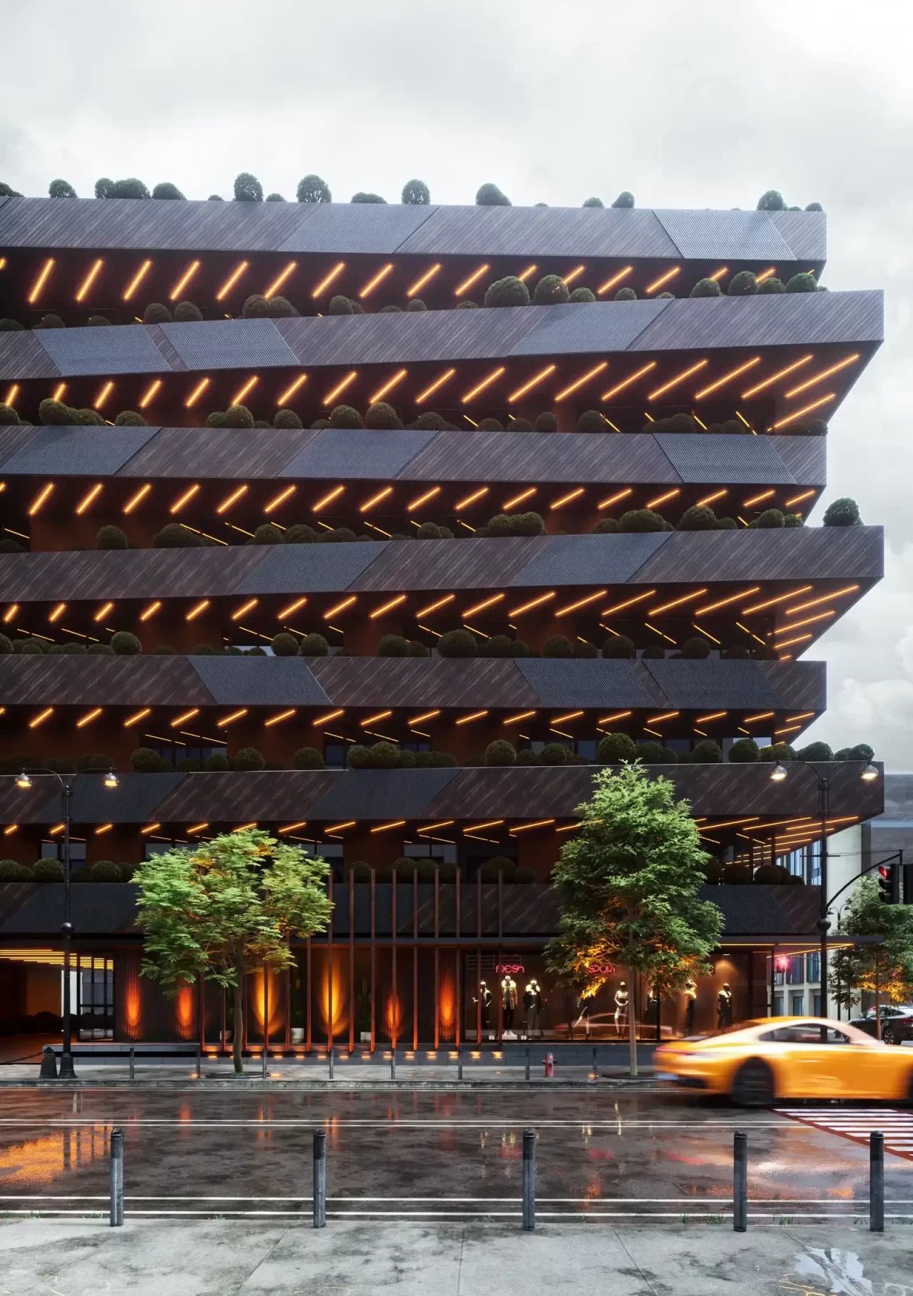 Multifunctional hotel architecture and facade design