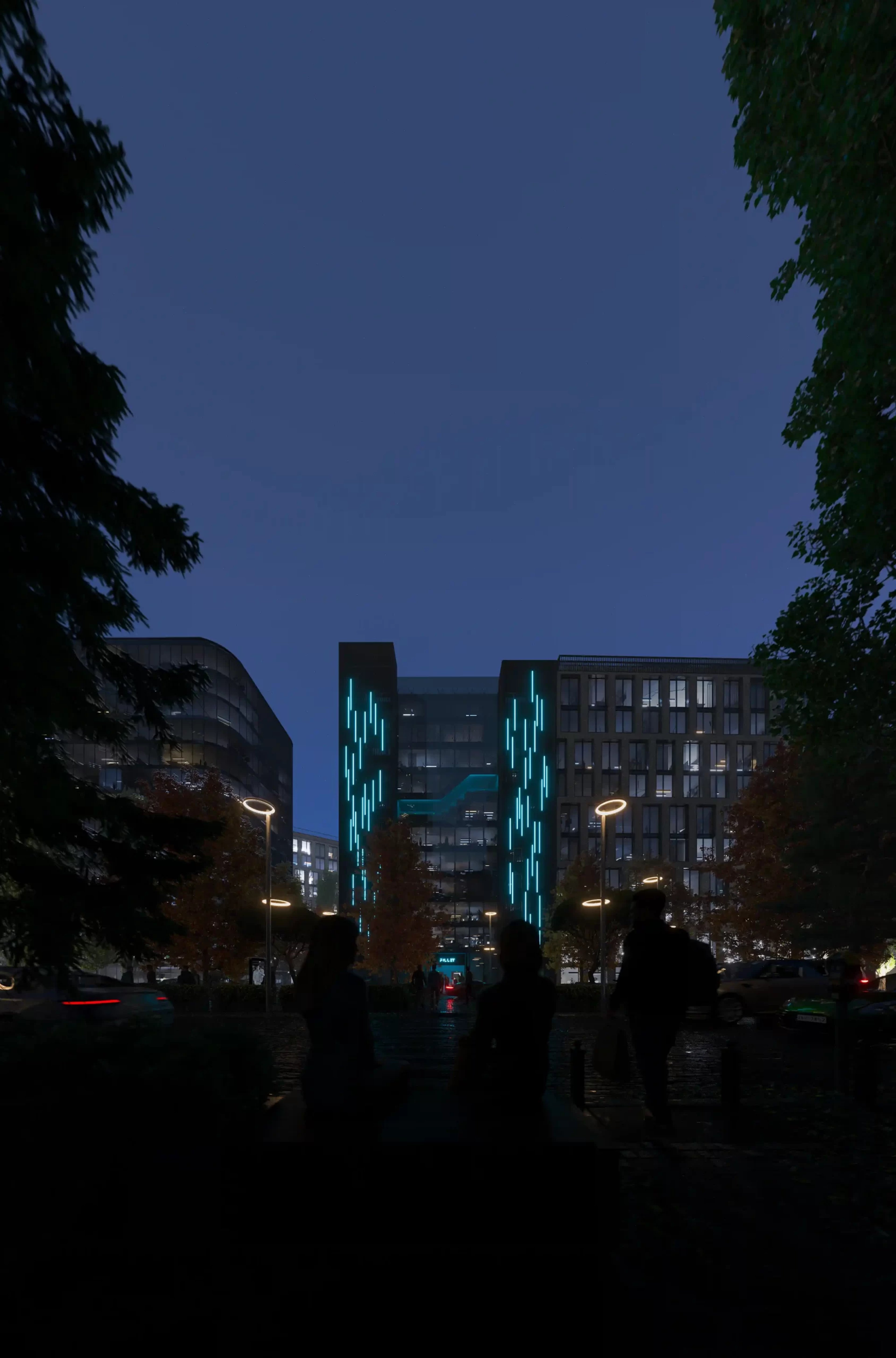 futuristic hotel architecture night by fillet studio