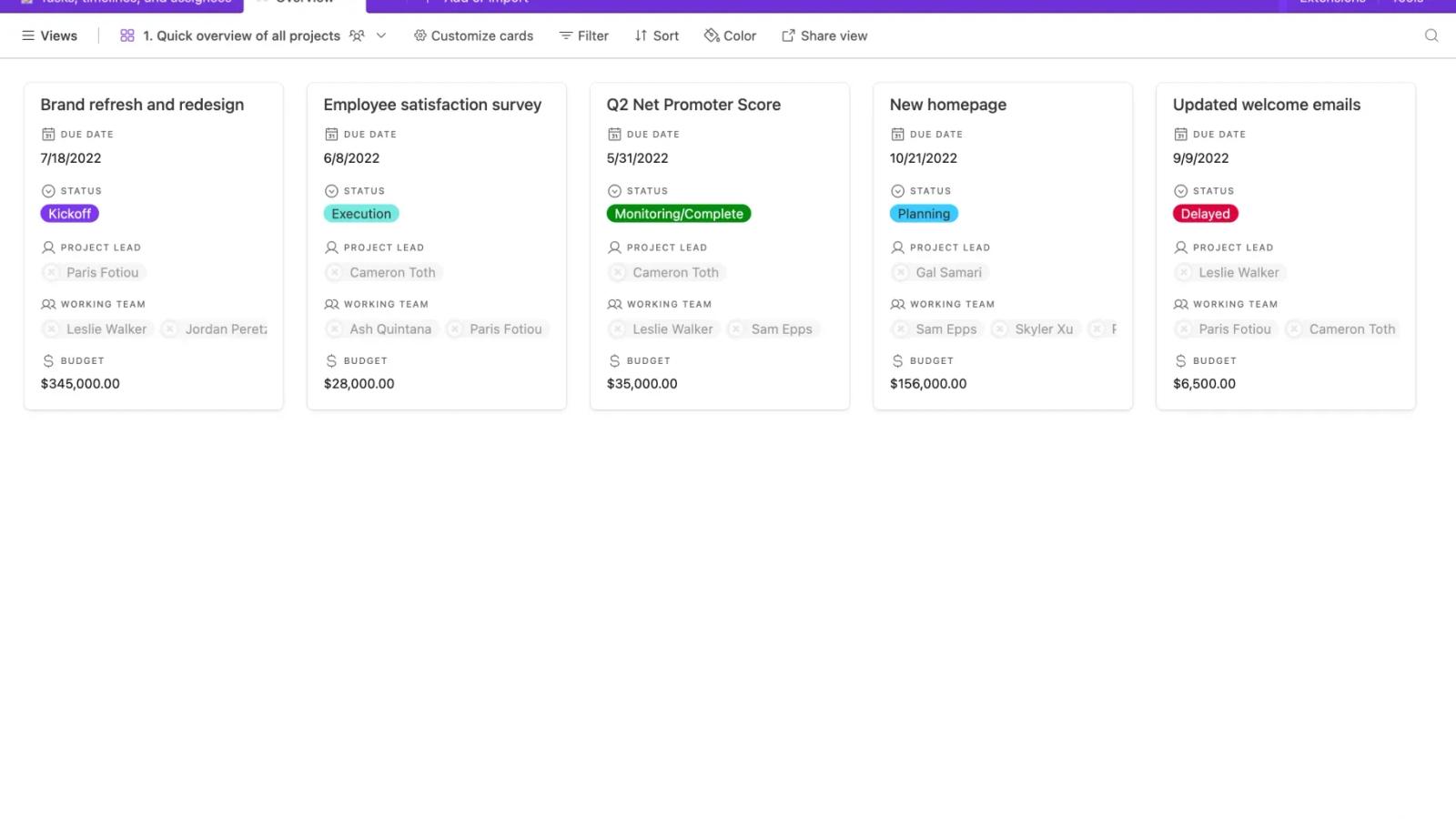Project tracking template