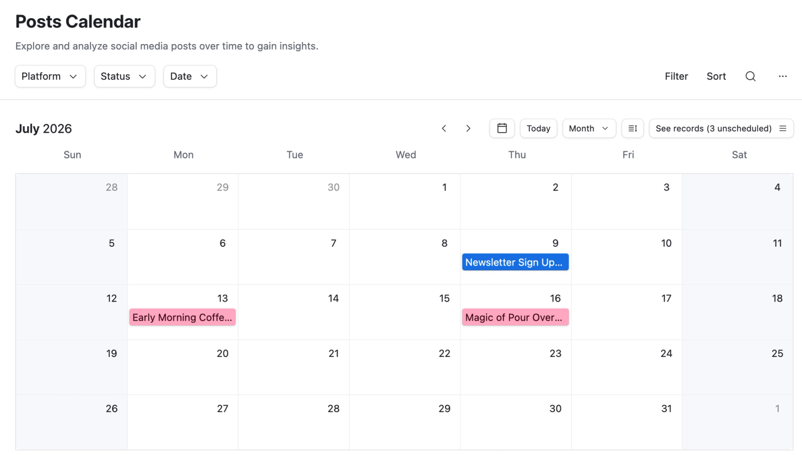 social media calendar