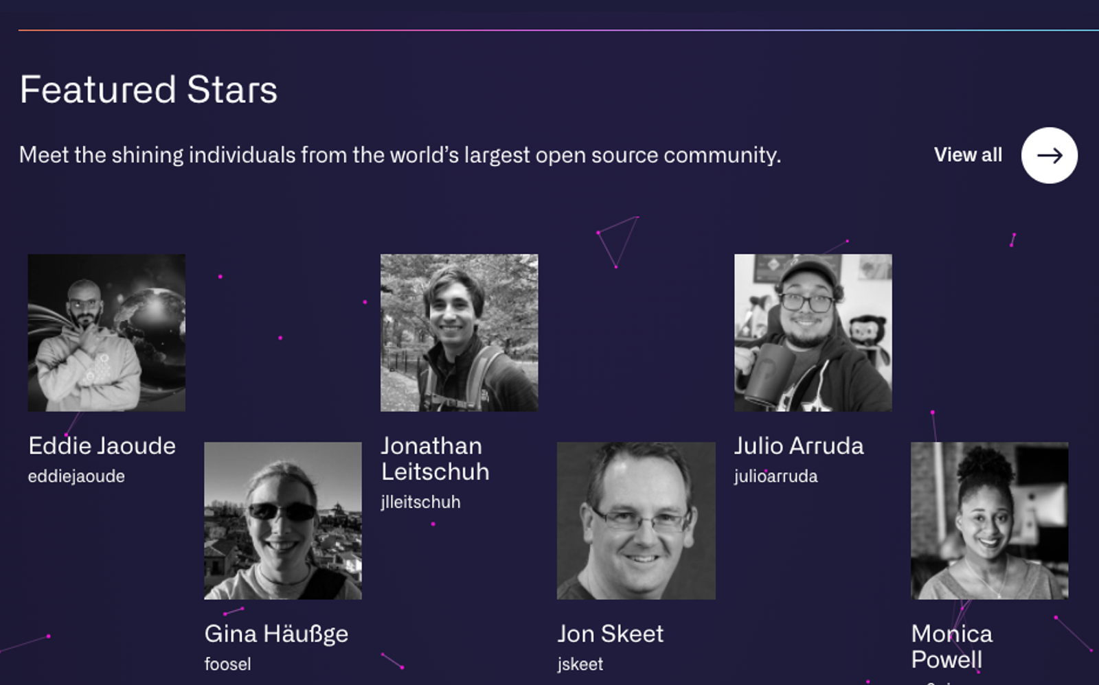 Some of the Featured Stars from the GitHub Stars website.
