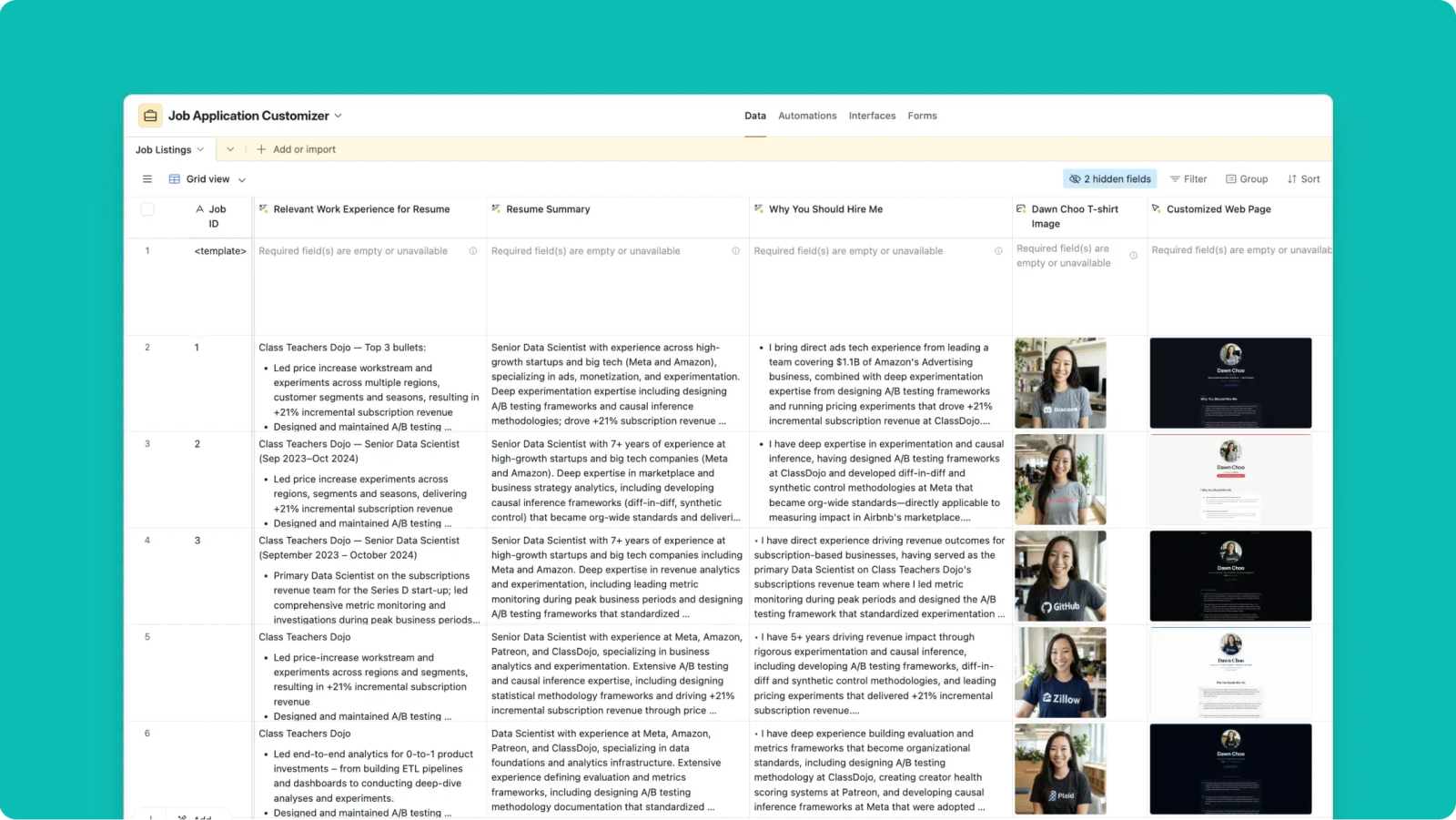 Generate a personalized webpage for every job you apply to