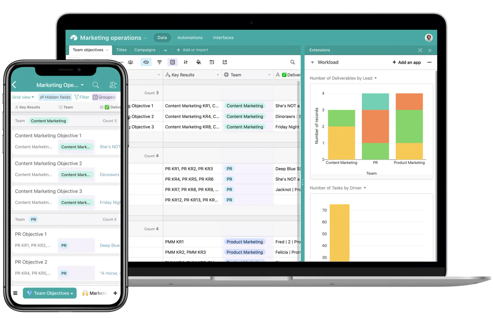 Laptop and phone with Airtable products on screen