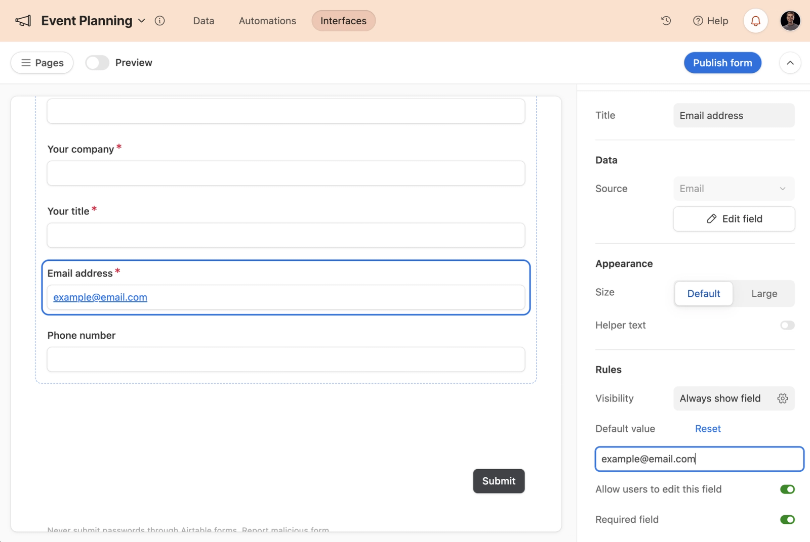 Status dropdown