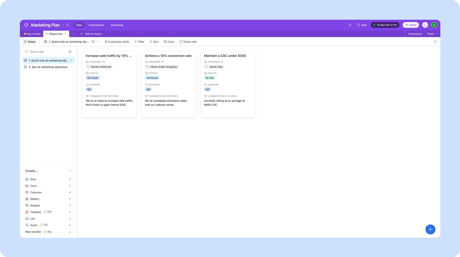Marketing plan screenshot 1