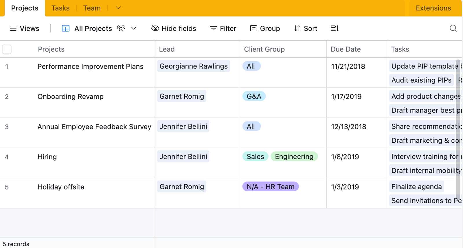 HR project tracker