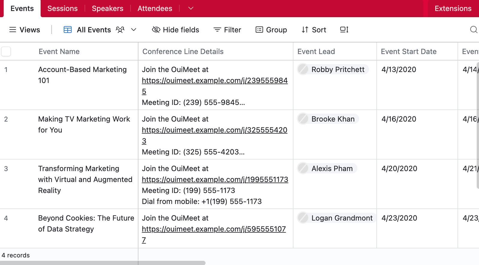 events project tracker