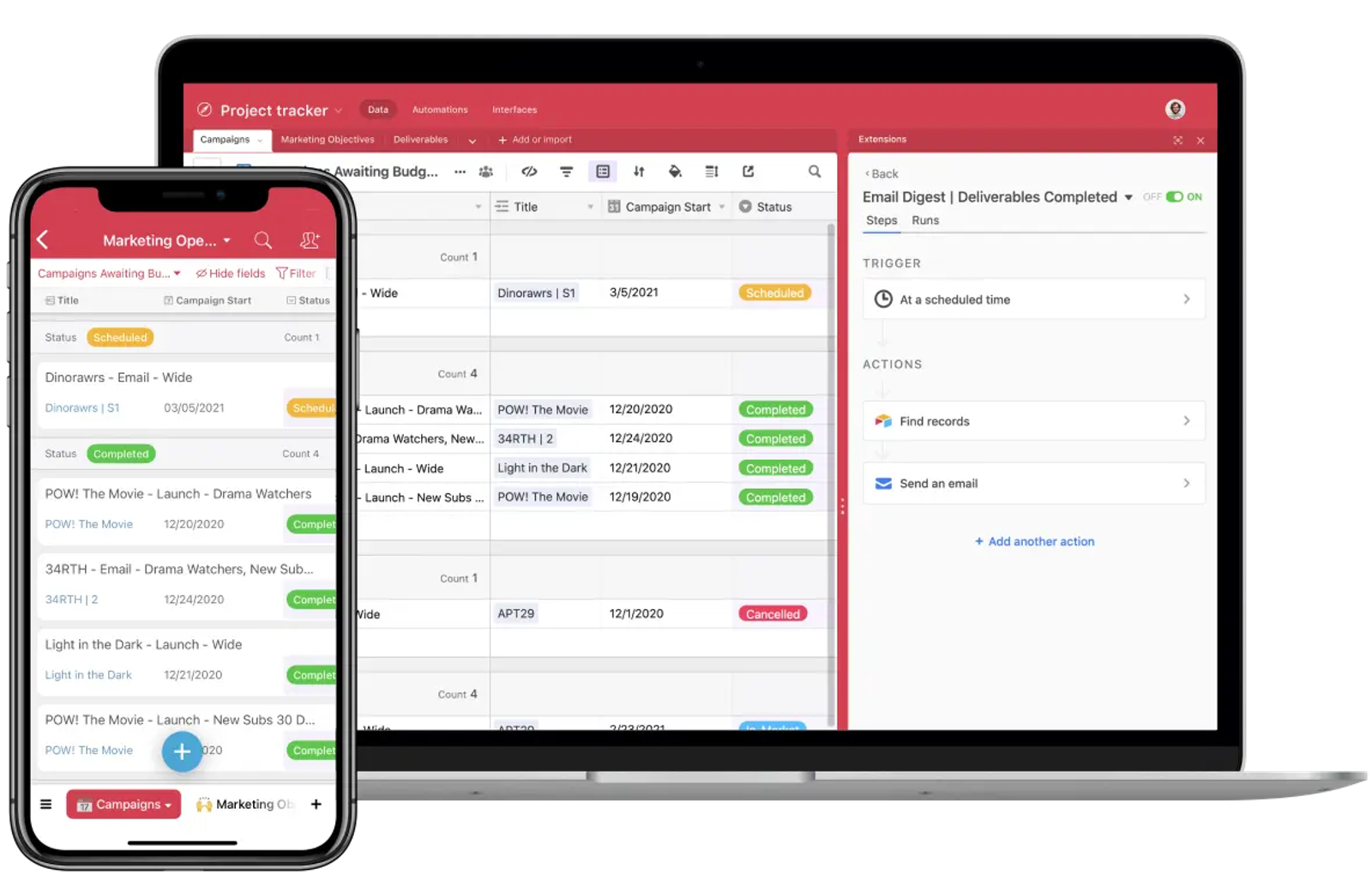 Phone and laptop with Airtable product onscreen