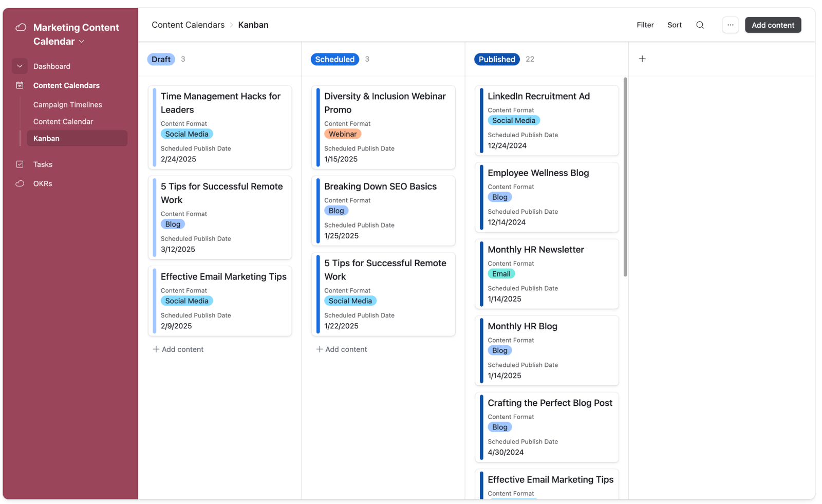 Project roadmap example for marketing