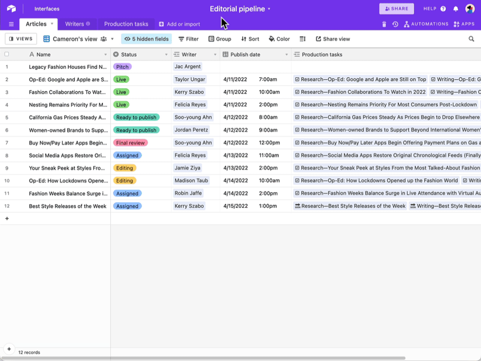 GIF: filter fields in article table (Cameron toth)