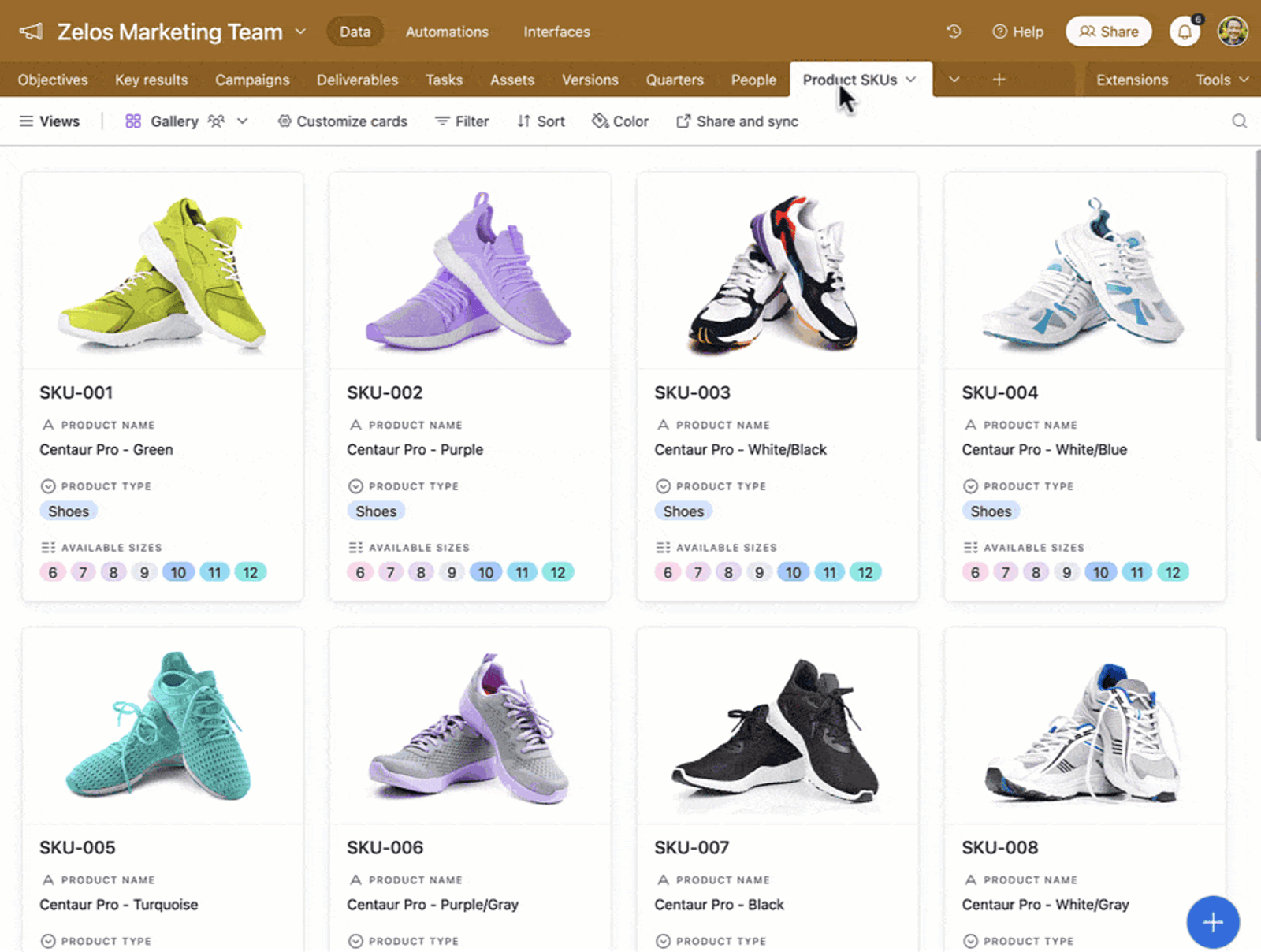 GIF: open shared view link version of product catalog