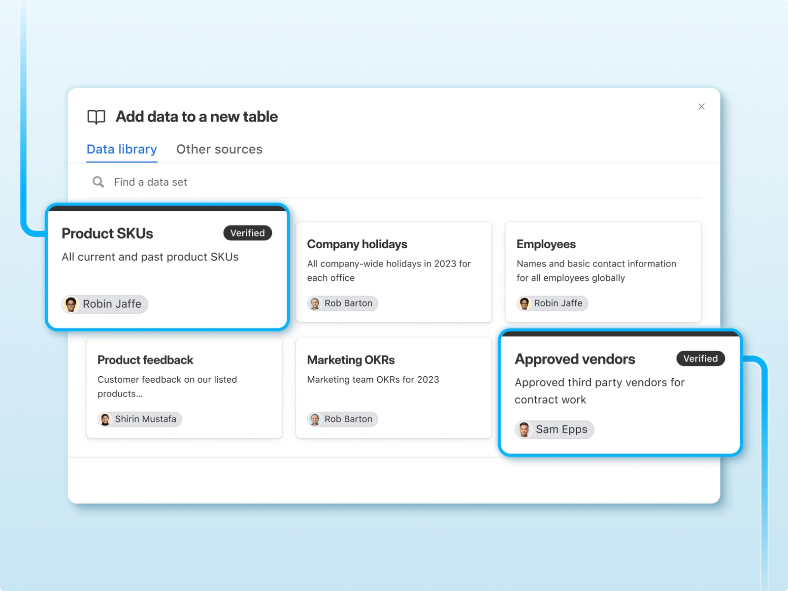 Verify key company data sets