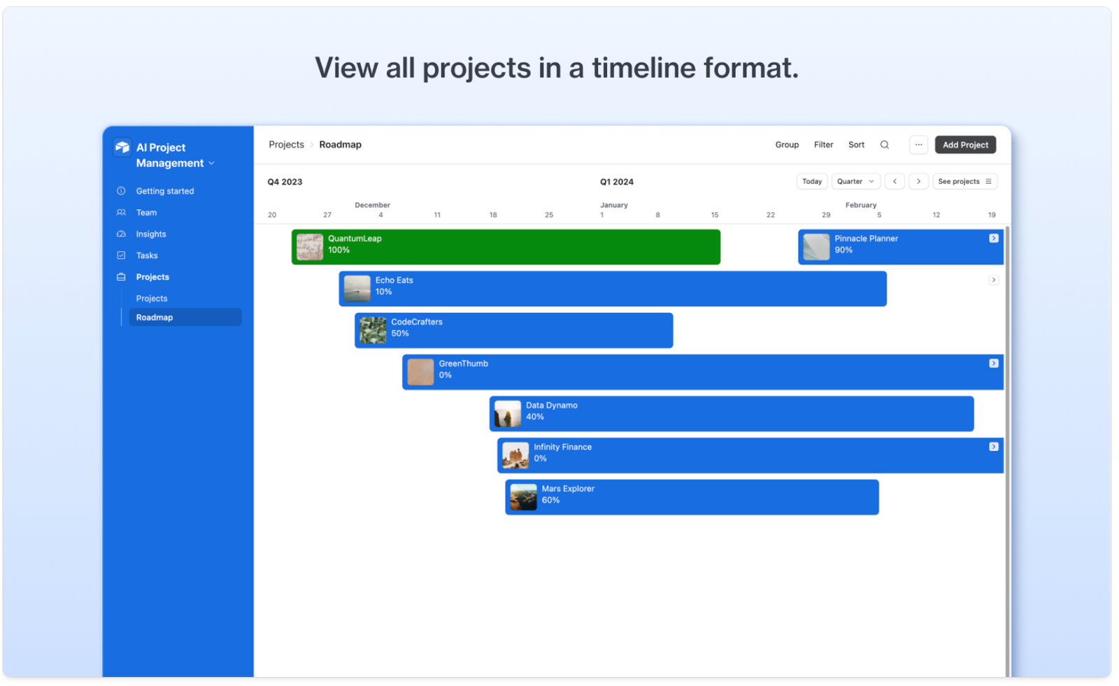 Project roadmap example with AI