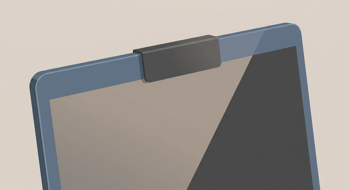 A webcam privacy cover attached to the top bezel of a laptop screen