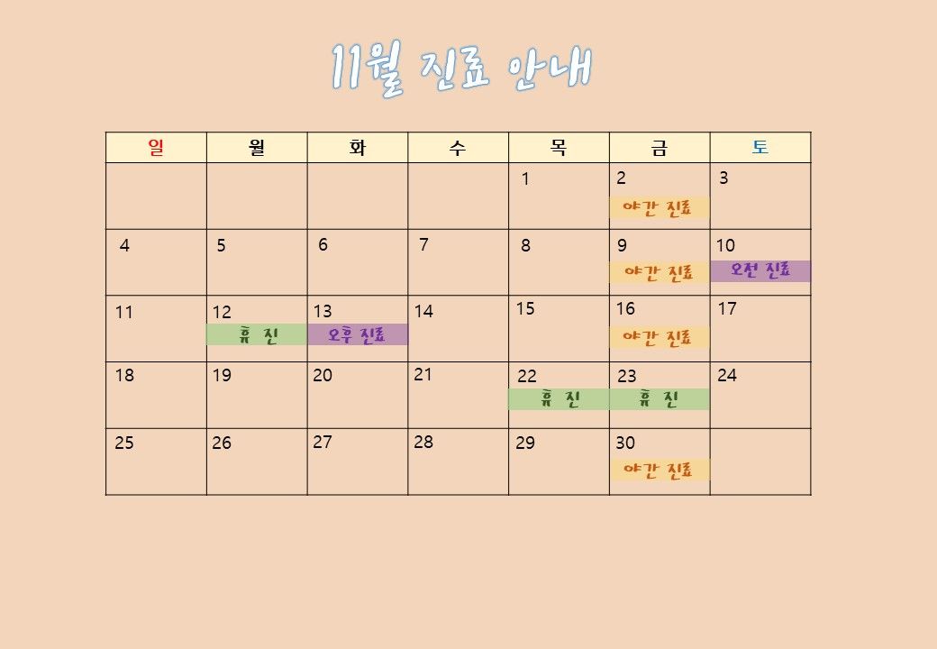 2018년 11월 에스디교정치과 진료 일정 안내 이미지