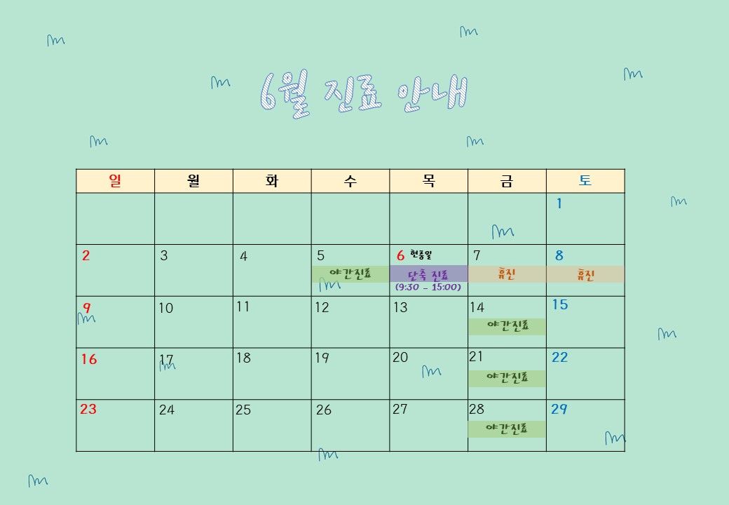 2019년 6월 에스디교정치과 진료 일정 안내 이미지