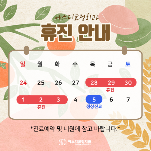 에스디교정치과 연휴 휴진 안내 이미지
