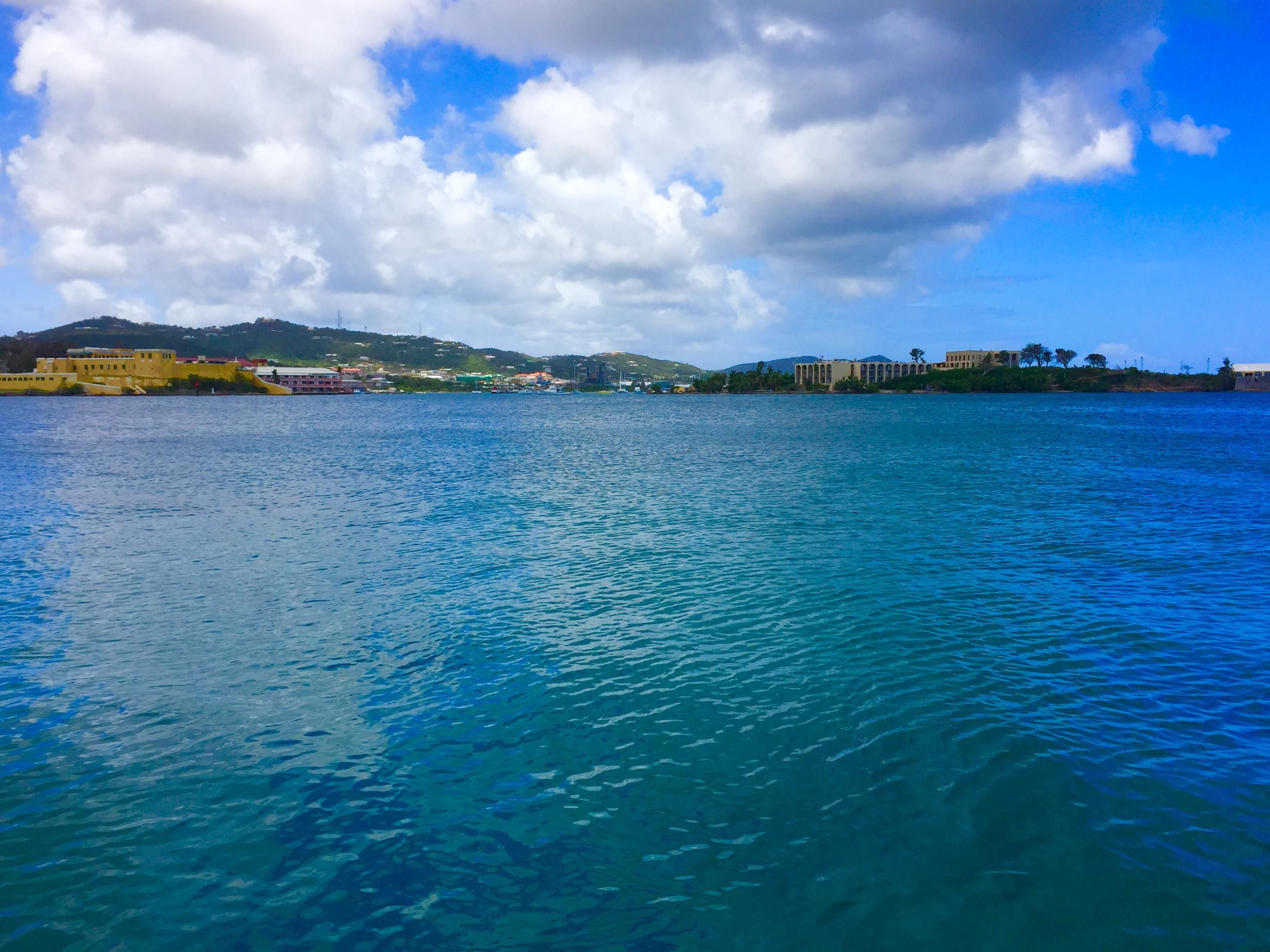 Aqua blue harbor with Christiansted, St. Croix in the background