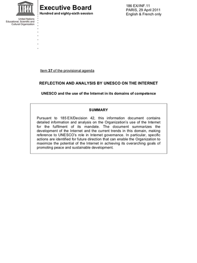 UNESCO and the use of the Internet in its domains of competence