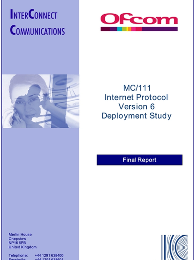 MC/111 Internet Protocol Version 6 Deployment Study Final Report
