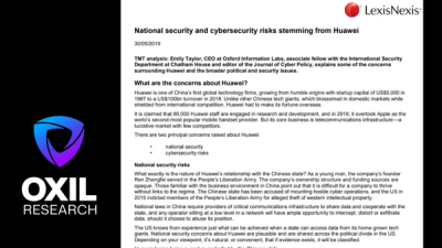 National Security and Cybersecurity Risks From Huawei