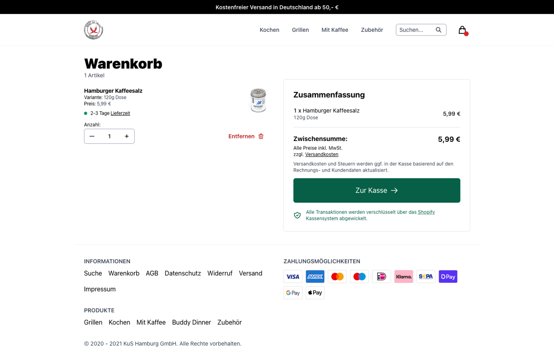 Overview of the checkout page