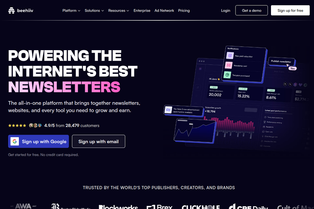 Official screenshot of Beehiiv