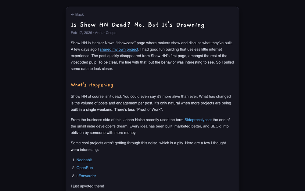 image for Is Show HN dead? No, but it's drowning image for Is Show HN dead? No, but it's drowning