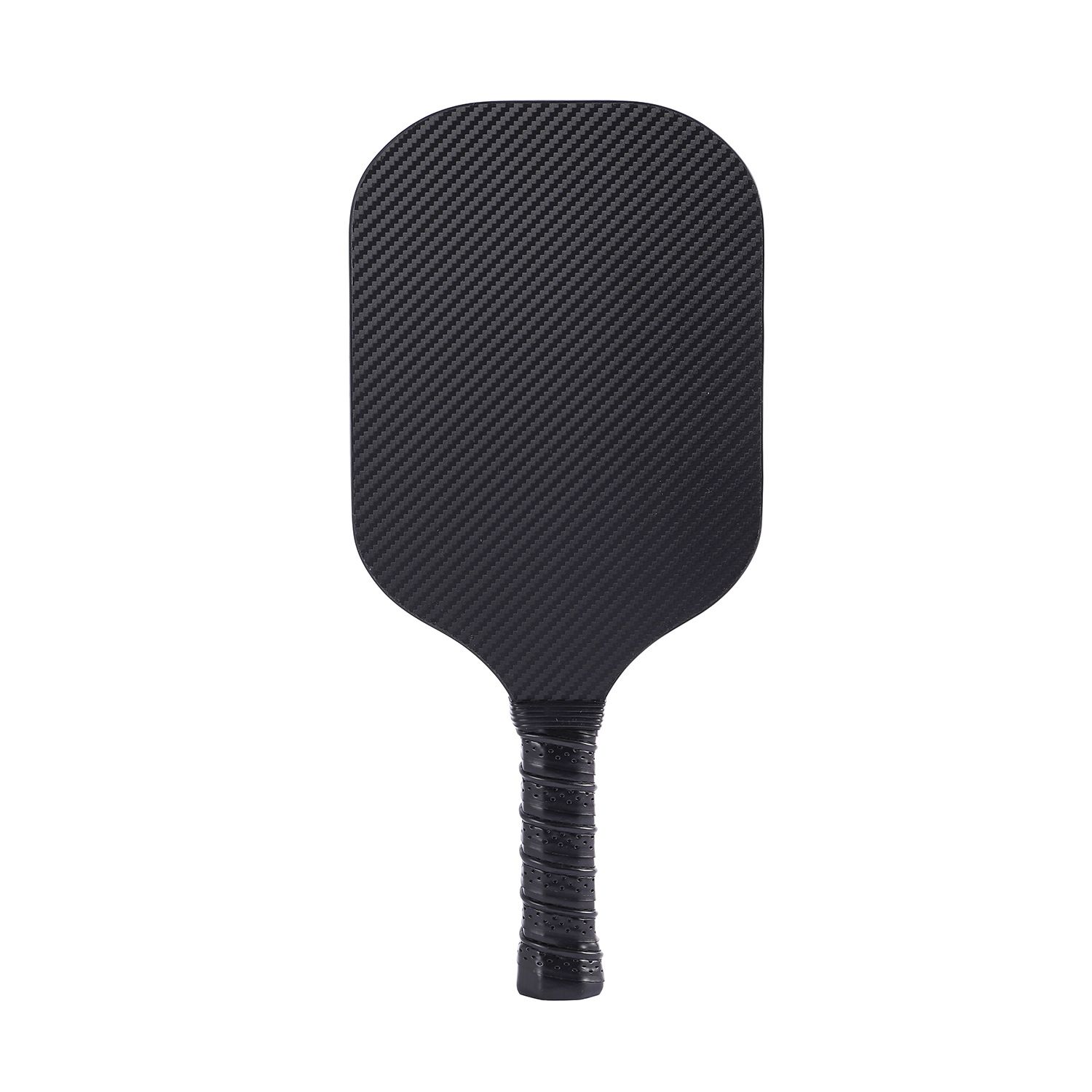An elongated carbon pickleball paddle with a long handle and a shorter, narrower face