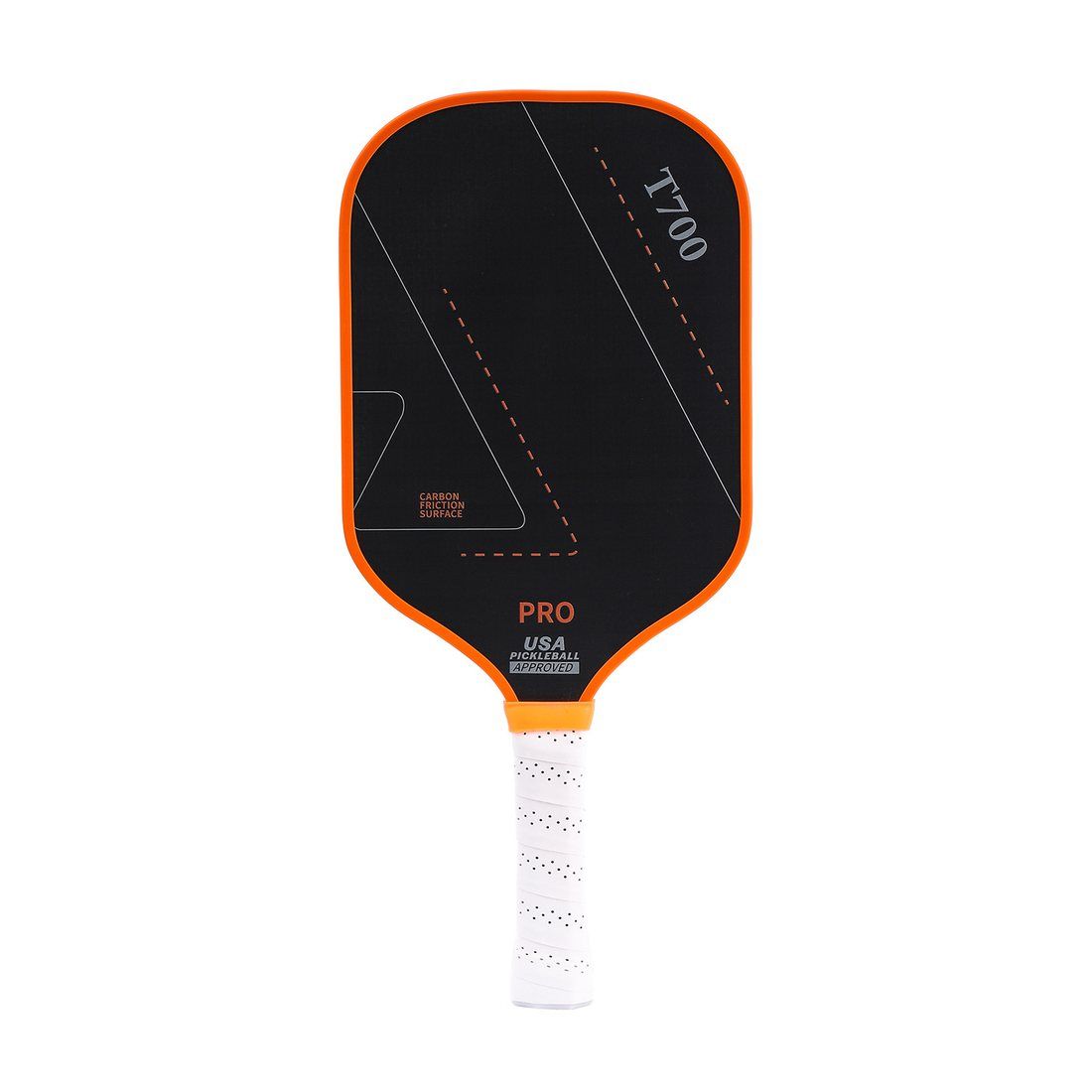 Single T700 carbon pickleball paddle, the kind tuned to a target swing weight and balance per SKU