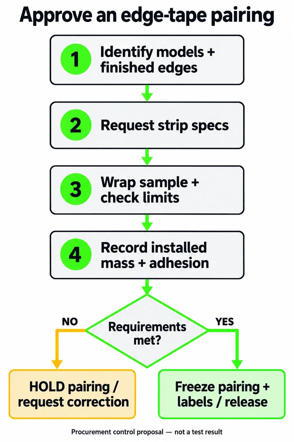 Edge tape pairing approval flow from model identification to hold or release