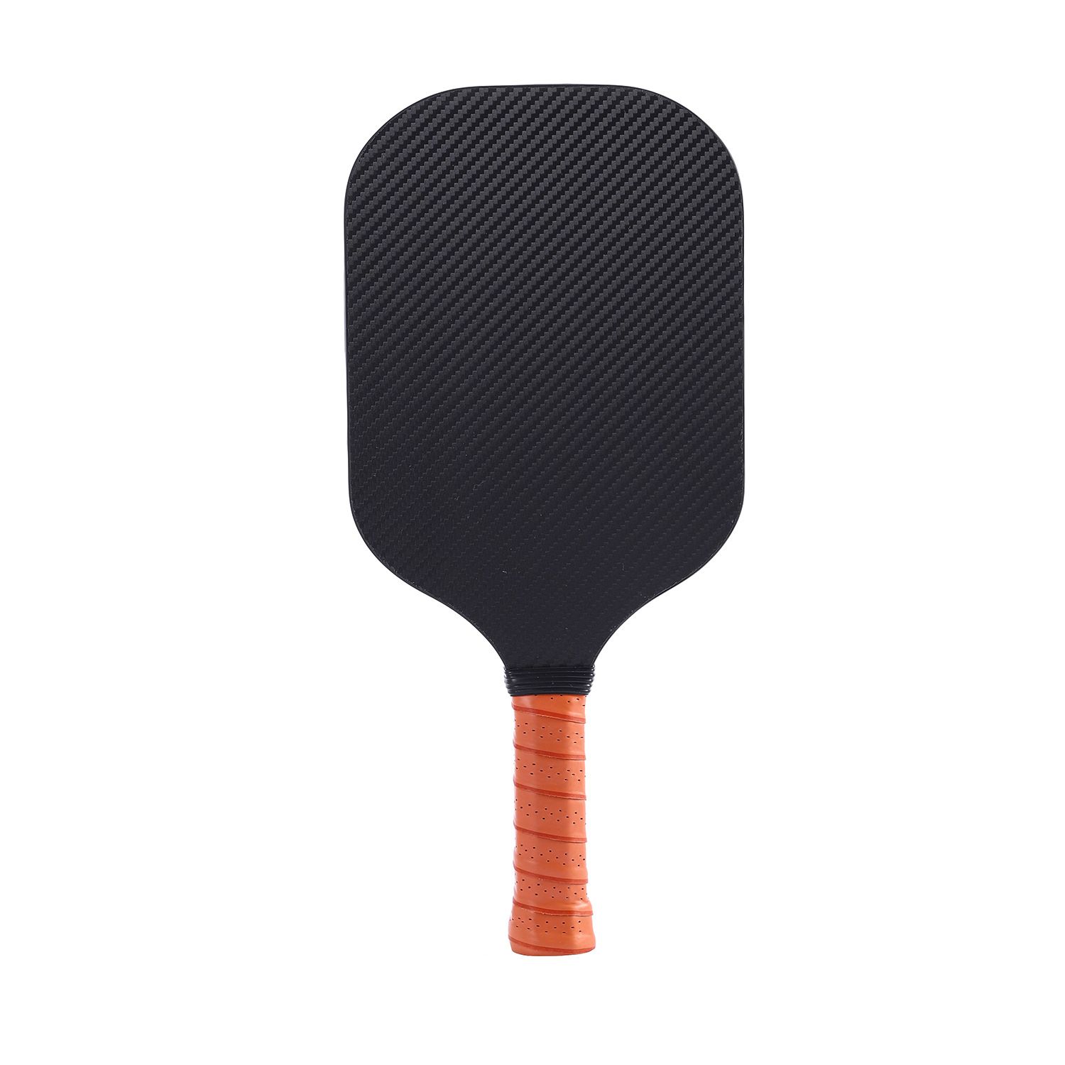 Clean raw carbon fiber pickleball paddle face with visible weave texture and edgeless build