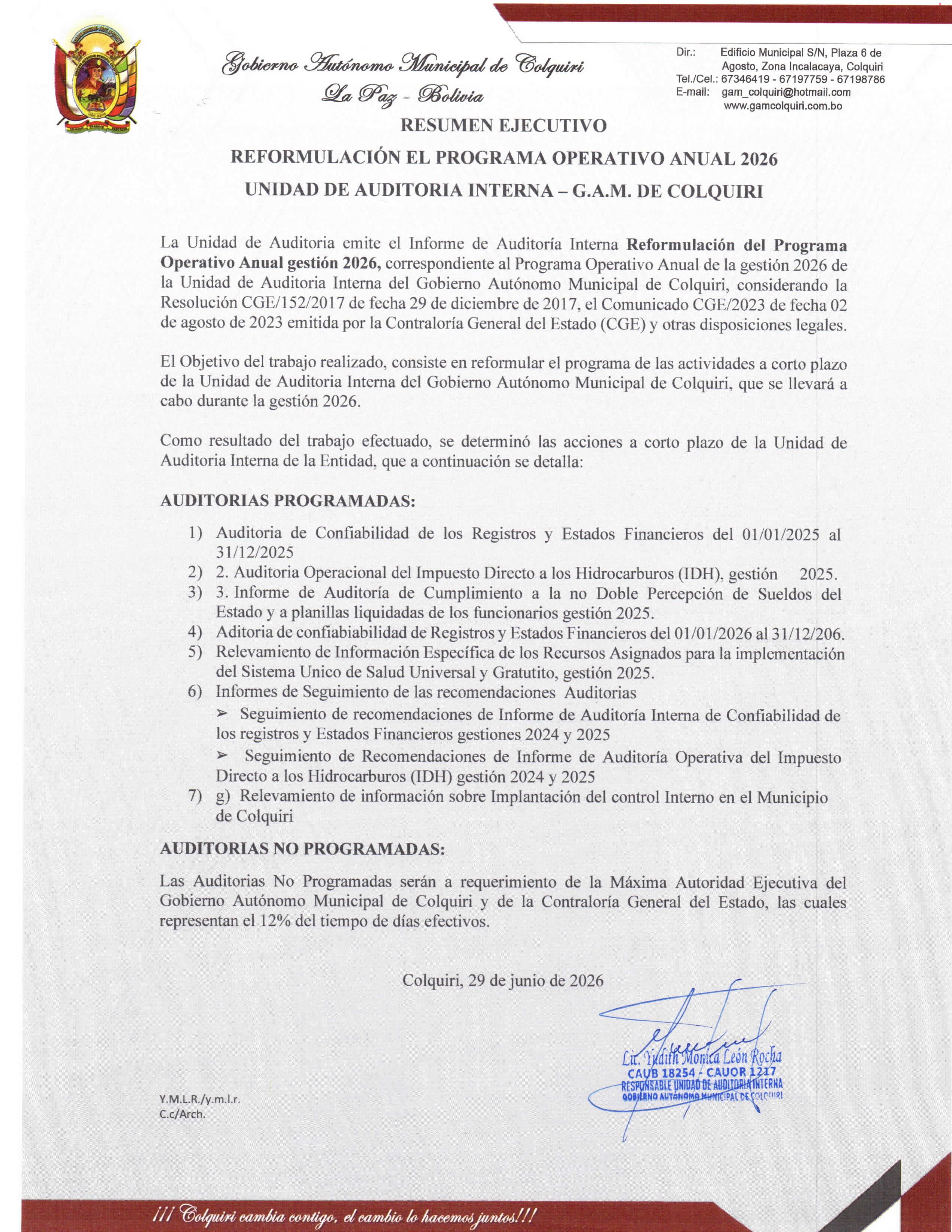 REFORMULACIÓN DEL PROGRAMA OPERATIVO ANUAL 2026