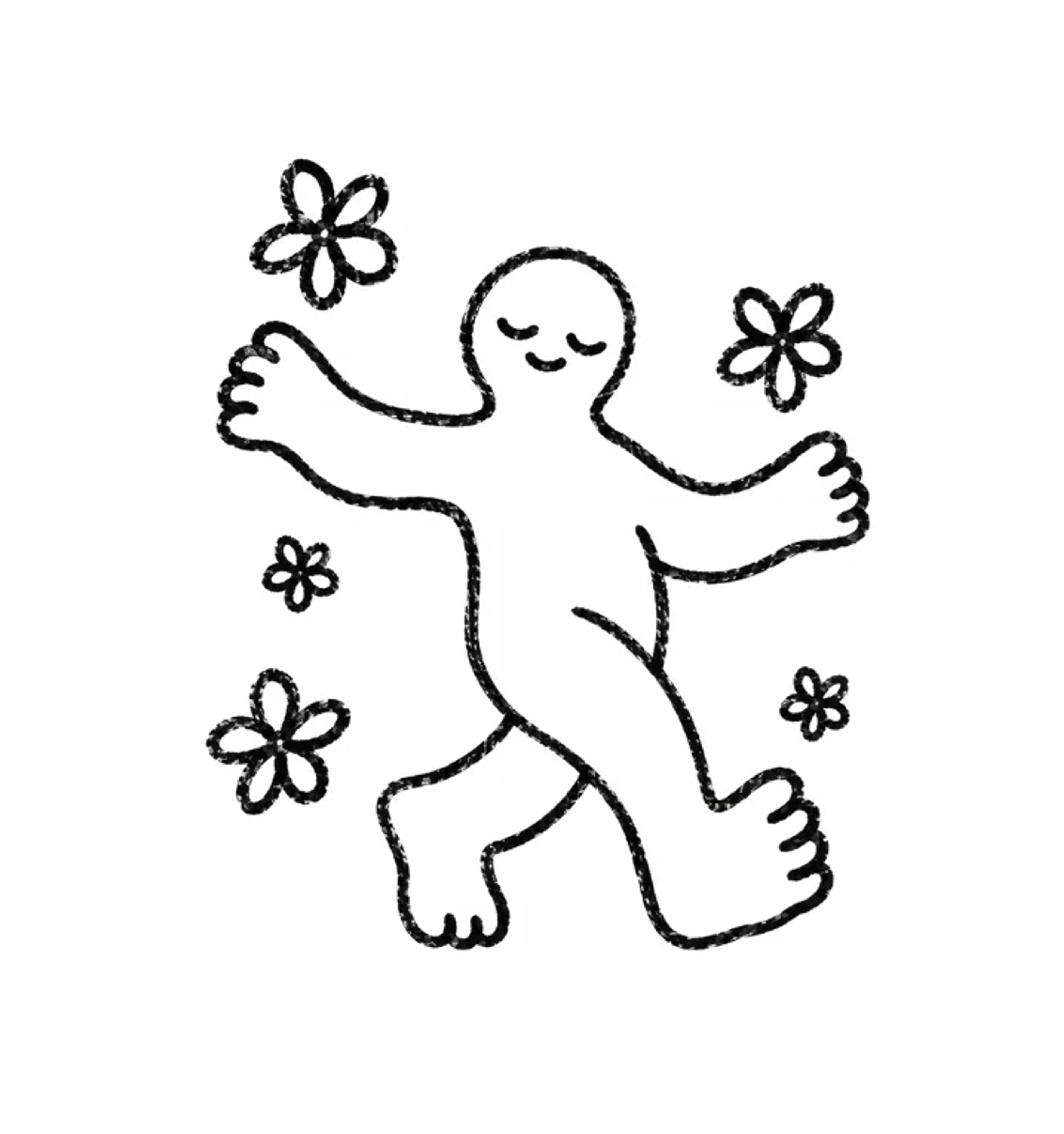 Illustration of a person dancing among flowers